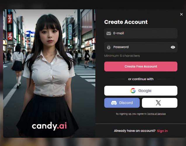 creare un account gratuito su candy.ai